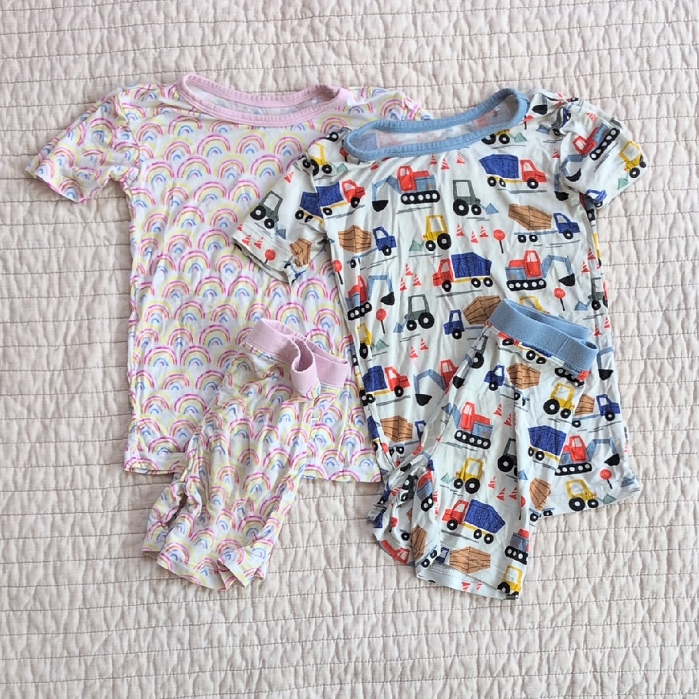 Little Sleepies Rainbow and Construction Shortie Pajama Lot Of 2